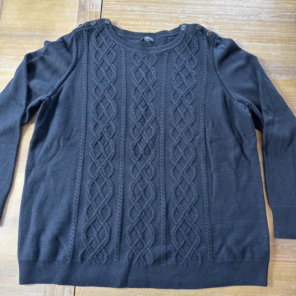 Talbots Wool Blend Cable Button Design, Black Pullover Sweater Size 2X